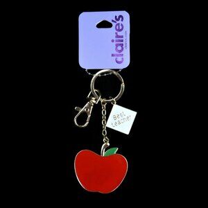 Claires Keychain Best Teacher Fob Red Enamel Apple Charm Ring Lobster Clasp